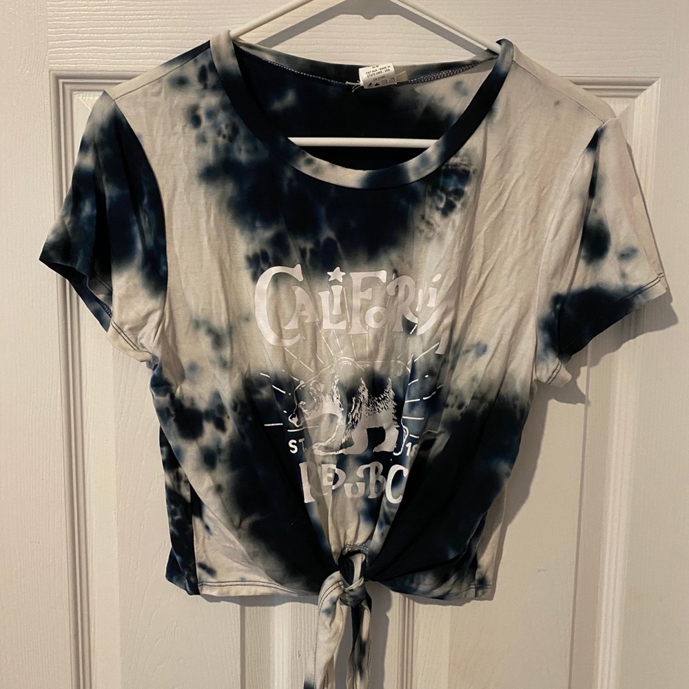 Blue and white tie dye crop top